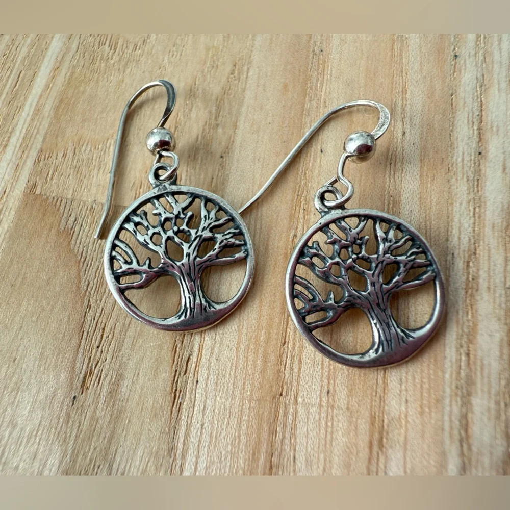 925 Sterling silver tree of life dangle earrings on hooks
